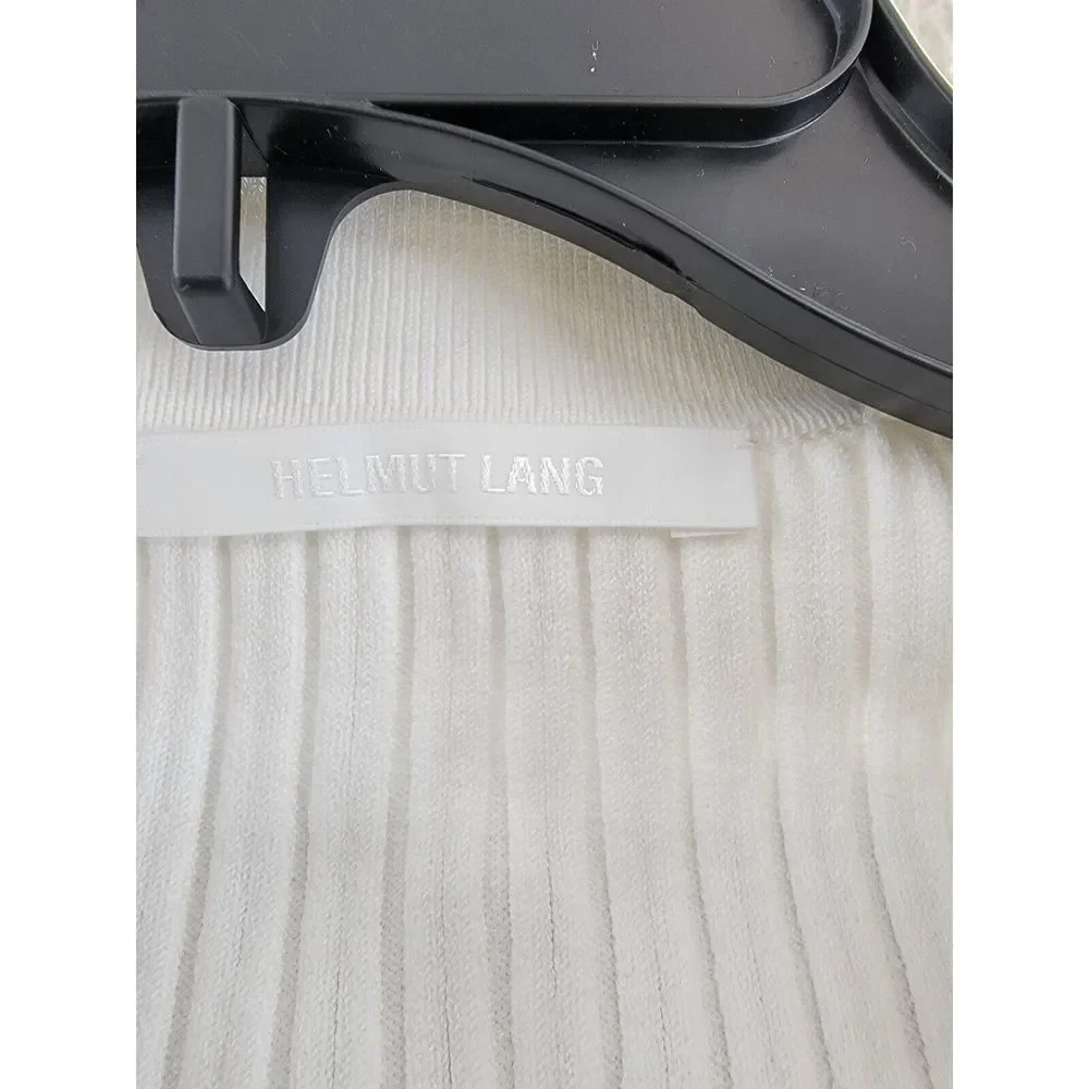Helmut Lang Collared Rib Knit Cardigan Women's XS White Long Sleeve Button Front - Picture 8 of 15